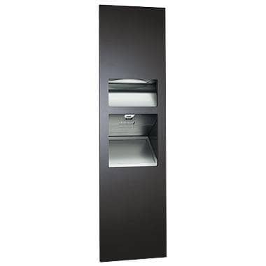 ASI 64672-1-41 Piatto 3-In-1 Wall-Recessed Commercial Paper Towel Dispenser, Hand Dryer, and Waste Receptacle Unit with 110 - 120V and Black Phenolic Door