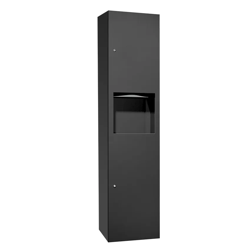 ASI 6467-9-41PC Matte Black Powder Coated Towel Dispenser & Waste Bin with Slim Collar