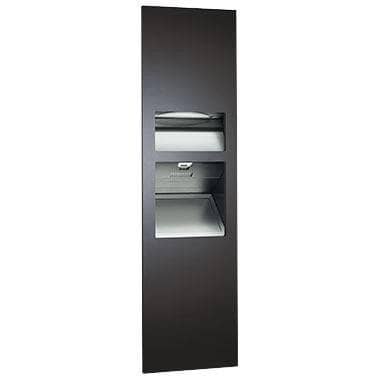 ASI 64672-2-41 Black Phenolic Door 3-in-1 Recessed Paper Towel Dispenser, Hand Dryer & Waste Receptacle, 208-240V