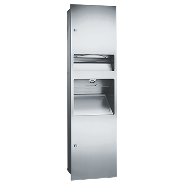 ASI 64672-1 Simplicity Commercial 3-in-1 High-Speed Hand Dryer, Paper Towel Dispenser and Waste Receptacle Set - Suitable for 110-120V Power Supply, Multi and C-Fold Paper Towels, 6.8 Gallon Capacity, Recessed Installation