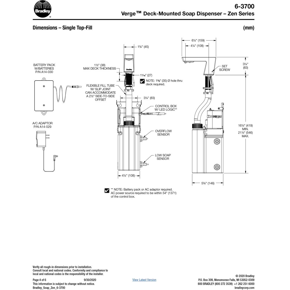 Bradley Verge Series Brushed Nickel Touchless Counter Mounted Sensor Foam Soap Dispenser (Model 6 - 3700, RFM - BN) from Zen Collection