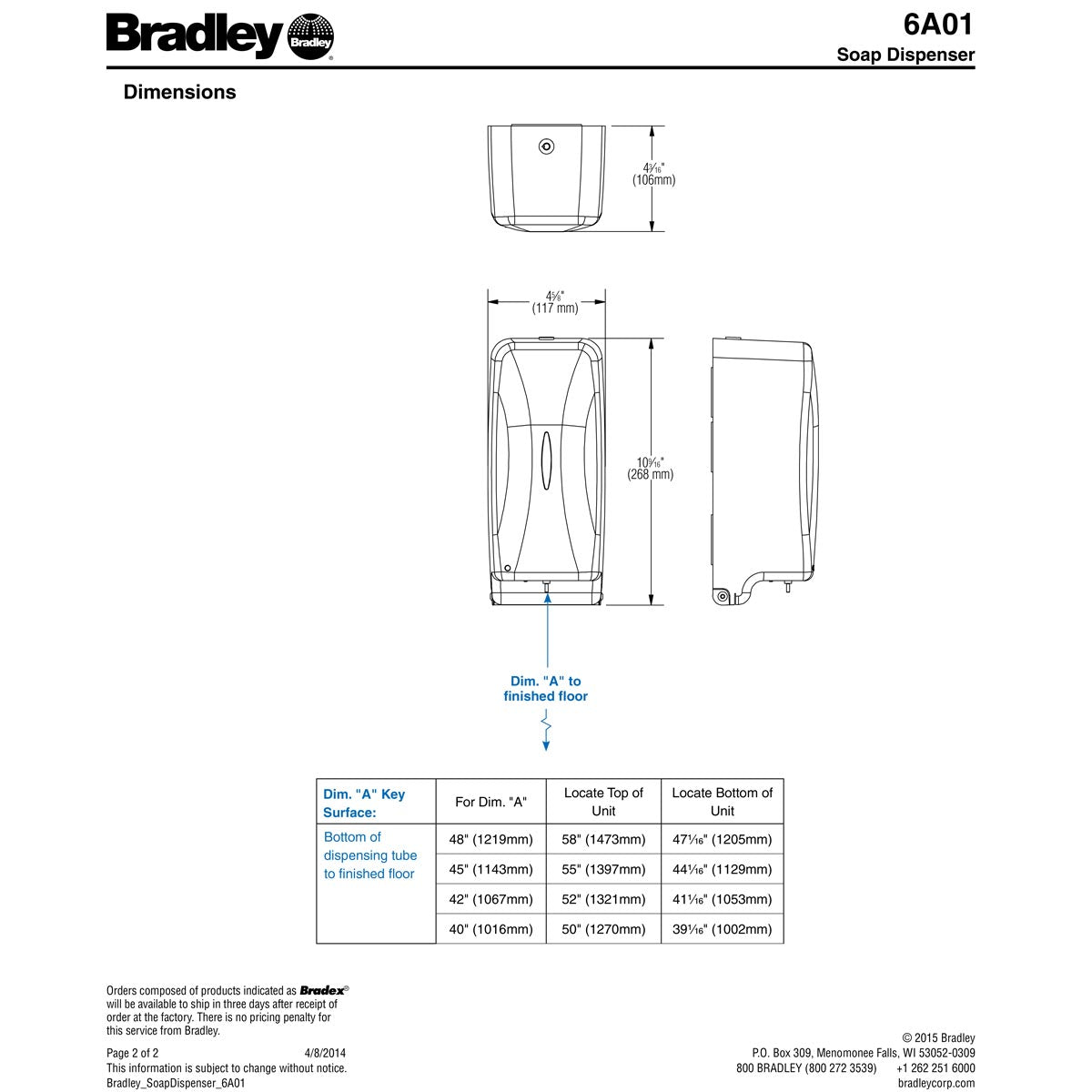 Bradley 6A01-11 Surface-Mounted Automatic Foam Liquid Soap/Sanitizer Dispenser