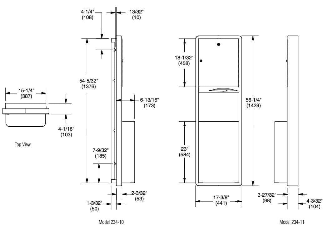 Bradley 234-10 Semi-Recessed Stainless Steel Commercial Paper Towel Dispenser & Waste Receptacle