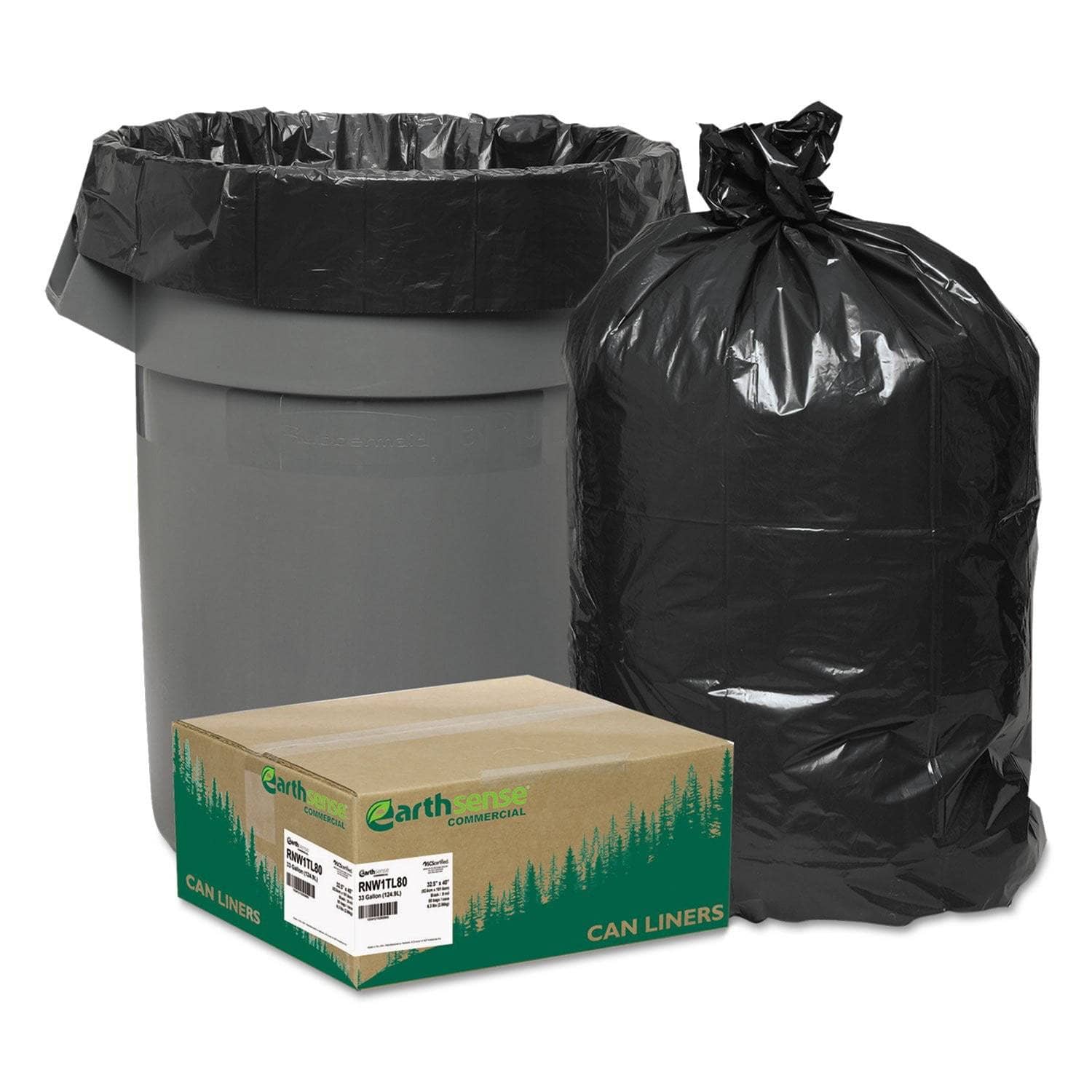 Earthsense Heavy - Duty Large Black Linear Low - Density Trash and Yard Can Liners, 33 Gallon Capacity, 0.9 Mil Thickness, 32.5 X 40 Size, Pack of 80 per Carton