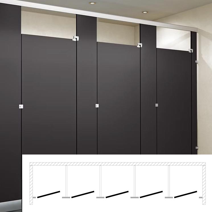 ASI Global Phenolic Toilet Partition for 5 Compartments Between Walls with Dimensions of 180 Inches Width and 61 and 1/4 Inches Depth - Model BW53660