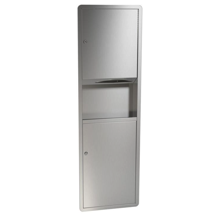 Commercial Stainless Steel Semi-Recessed-Mounted Bradley 235-10 Paper Towel Dispenser and Waste Receptacle Combo