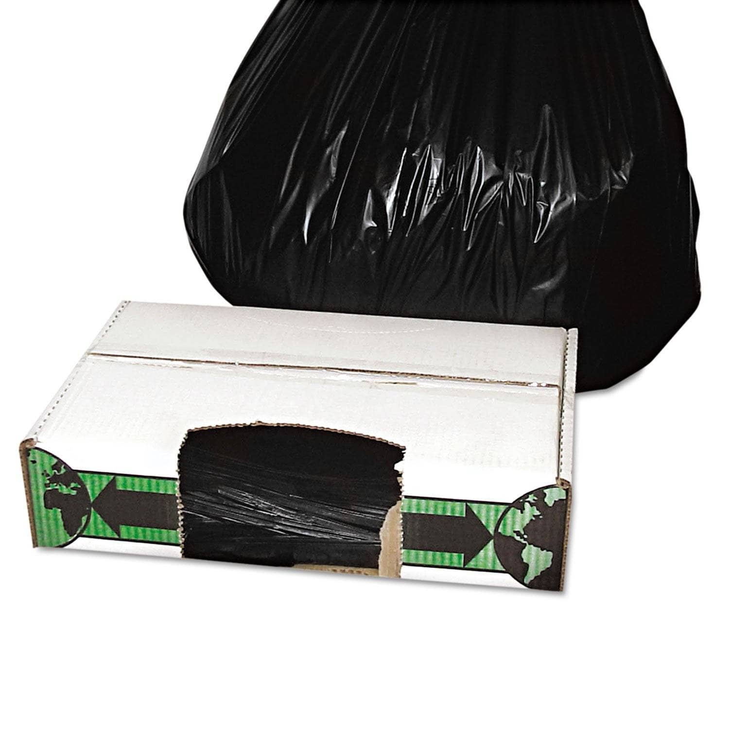 FlexSol Low Density Economical Ecosac Can Liner, 33 Gallon, 1.5 Mil Thickness, 33 X 39 Dimensions, Black Color, 150 Pieces per Carton - ESXECO40XH