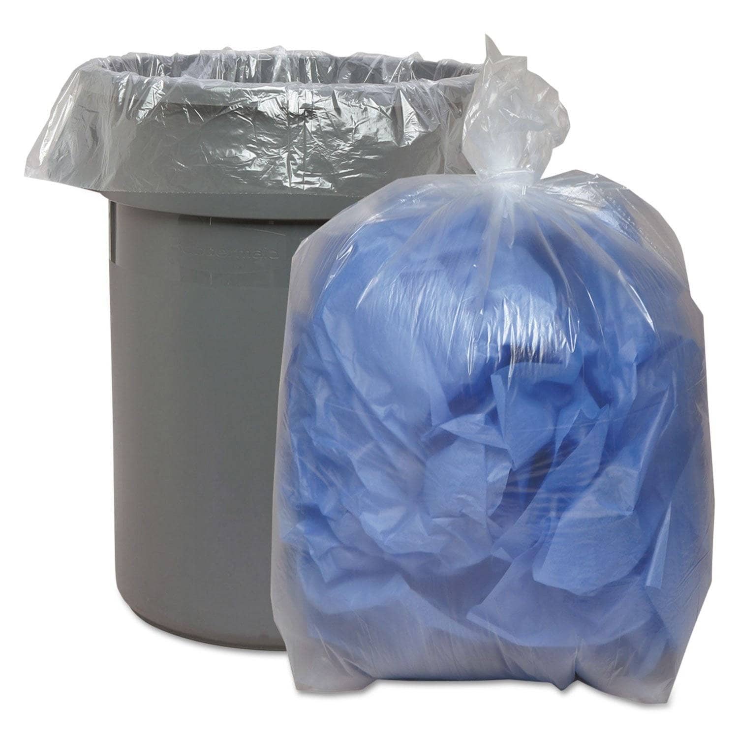 Boardwalk Clear Low-Density Recycling Can Liners, 60 Gallon Capacity, 1.75 Mil Thickness, 38 X 58 Size, 100 Pieces per Carton - BWK538