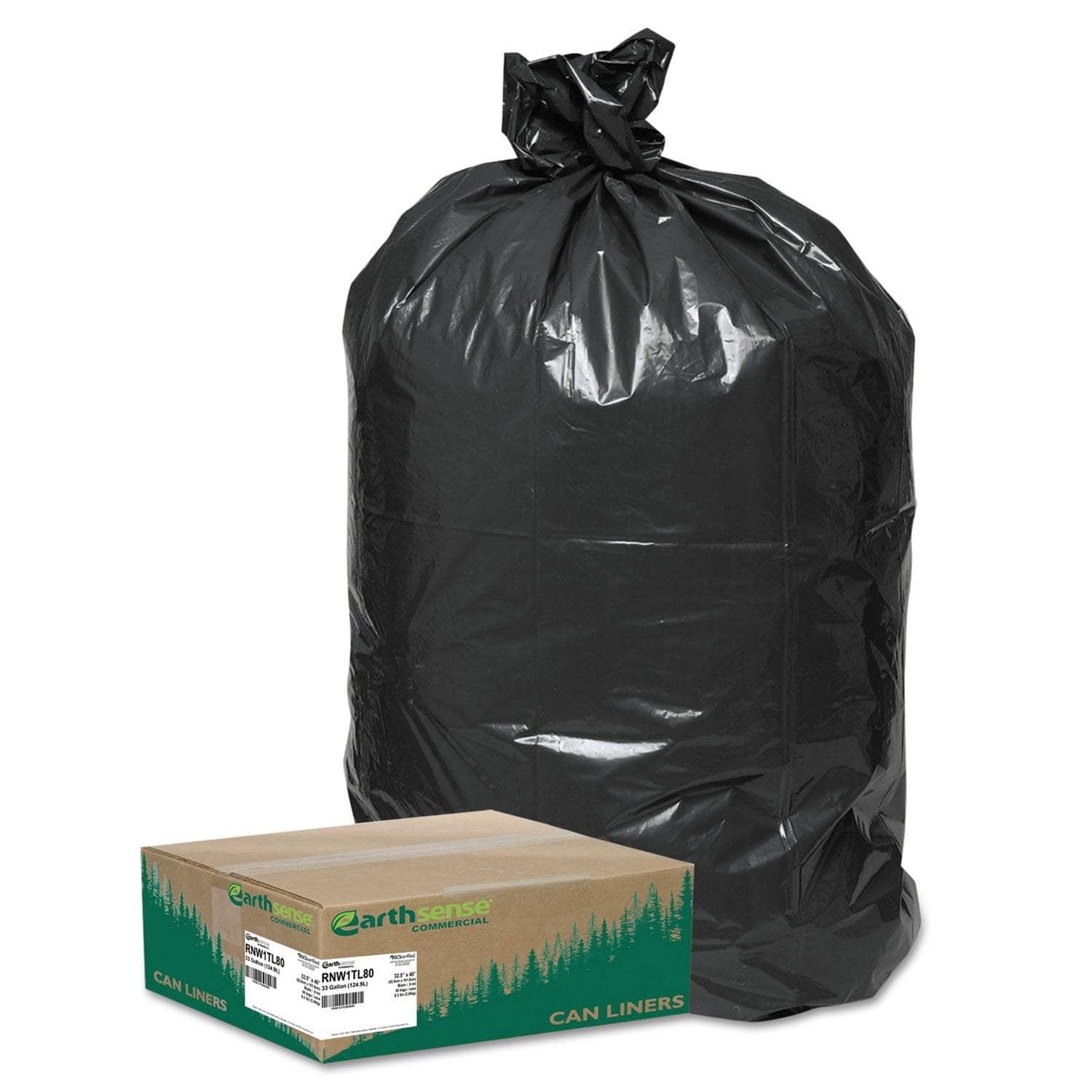 Earthsense Heavy - Duty Large Black Linear Low - Density Trash and Yard Can Liners, 33 Gallon Capacity, 0.9 Mil Thickness, 32.5 X 40 Size, Pack of 80 per Carton
