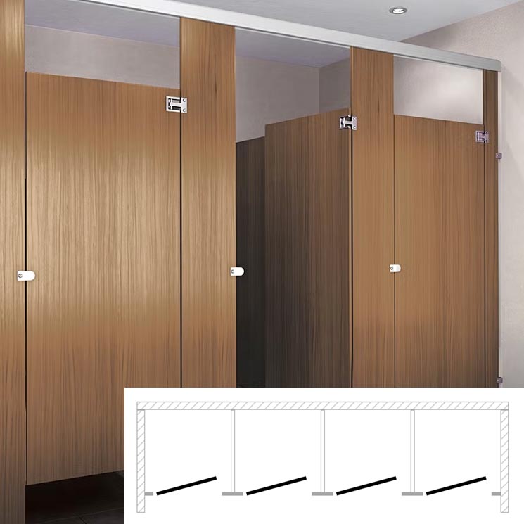 ASI Plastic Laminate Global Toilet Partition, 4 Compartments Between Wall (144W x 61-1/4D) - BW43660