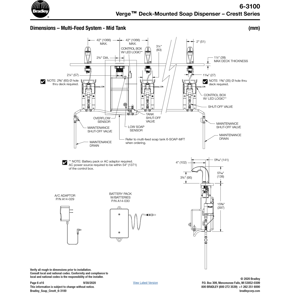 Crestt Series Brushed Bronze Touchless Counter Mounted Sensor Foam Soap Dispenser (6 - 3100 RFM - BZ)