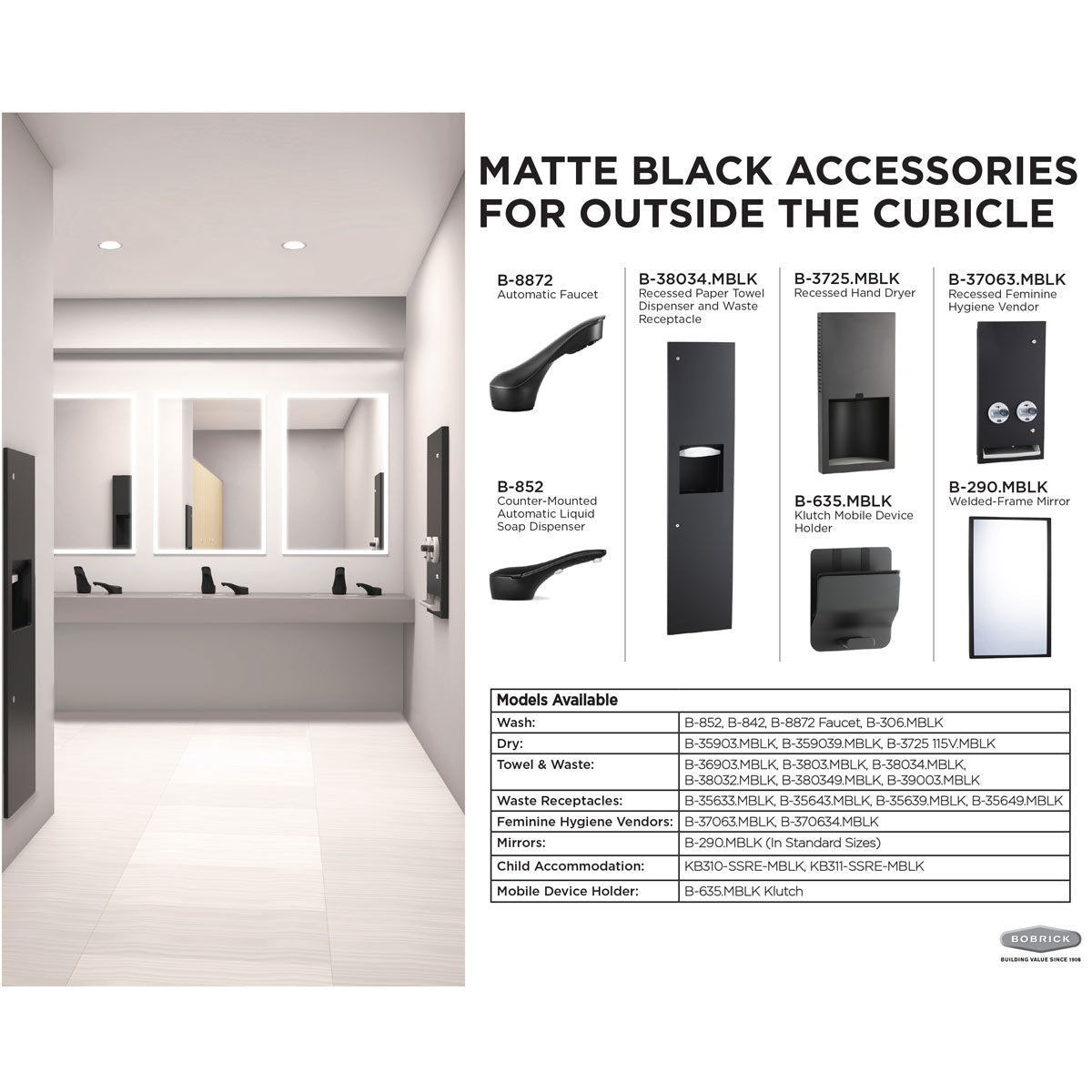 Bobrick 39003.mblk High - Quality Matte Black Commercial Towel Dispenser and Waste Receptacle Set