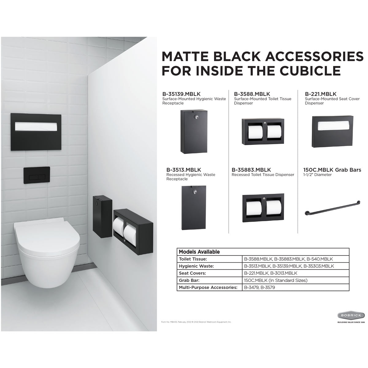 Bobrick 39003.mblk High - Quality Matte Black Commercial Towel Dispenser and Waste Receptacle Set
