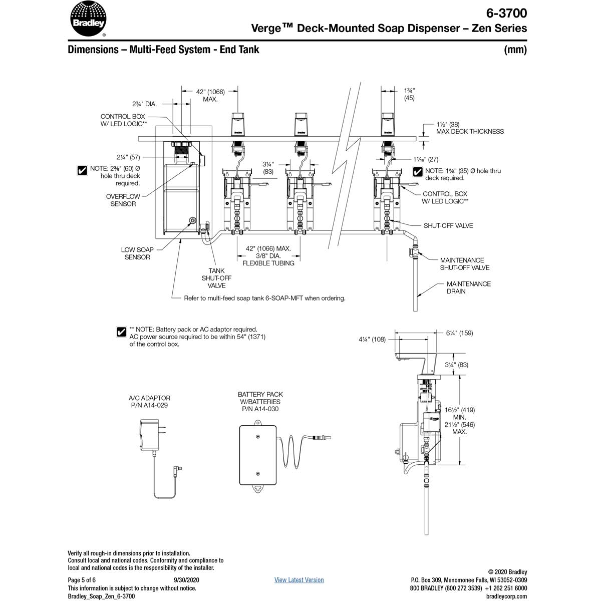Brushed Bronze Zen Series Touchless Counter Mounted Sensor Foam Soap Dispenser - Bradley Model 6 - 3700 RFM - BZ