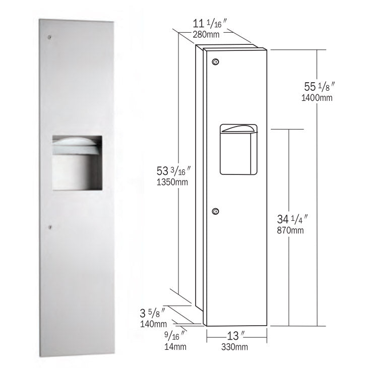 Bobrick B-38034 Recessed-Mounted Stainless Steel Commercial Paper Towel Dispenser with Waste Receptacle