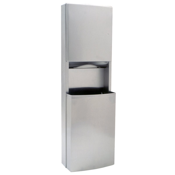 Bobrick B-43949 Commercial Surface-Mounted Stainless Steel Combination Paper Towel Dispenser and Waste Receptacle, Ideal for Washrooms