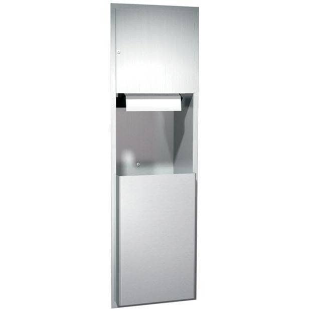 Commercial ASI 04692A-6 Stainless Steel Semi-Recessed-Mounted Combination Paper Towel Dispenser and Waste Receptacle