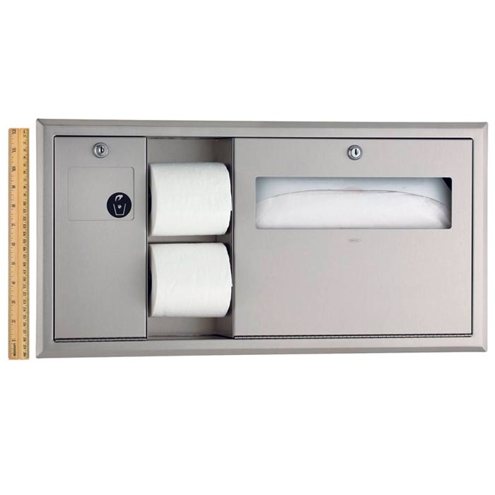 Bobrick B-3091 Left-Side Recessed Toilet Tissue, Seat-Cover Dispenser & Waste Disposal