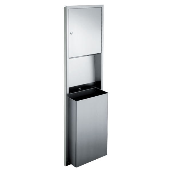ASI 0469-2 Commercial Combination Paper Towel Dispenser and Waste Receptacle, Semi-Recessed Wall-Mounted, Made of High-Quality Stainless Steel
