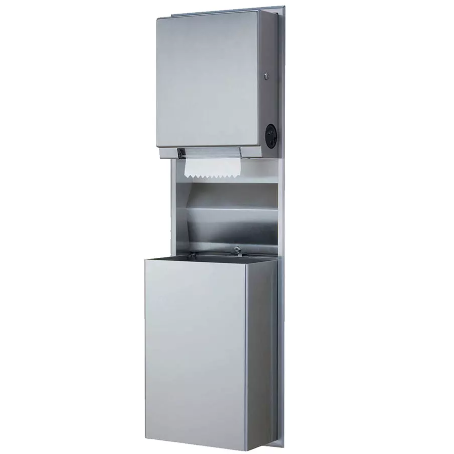 Bobrick B-39617 High - Quality Commercial Combination Paper Towel Dispenser and Waste Receptacle in Recessed - Mounted Design, Crafted from Stainless Steel
