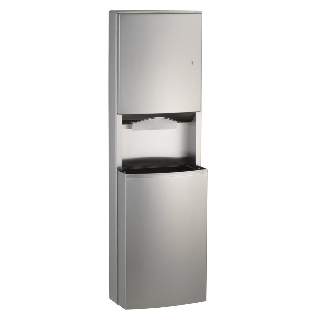 Bobrick B-43949 Commercial Surface-Mounted Stainless Steel Combination Paper Towel Dispenser and Waste Receptacle, Ideal for Washrooms
