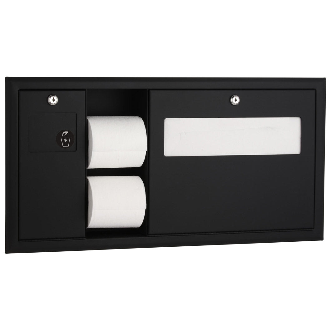 Bobrick B-3091.MBLK Matte Black Recessed Toilet Tissue, Seat-Cover Dispenser & Waste Disposal