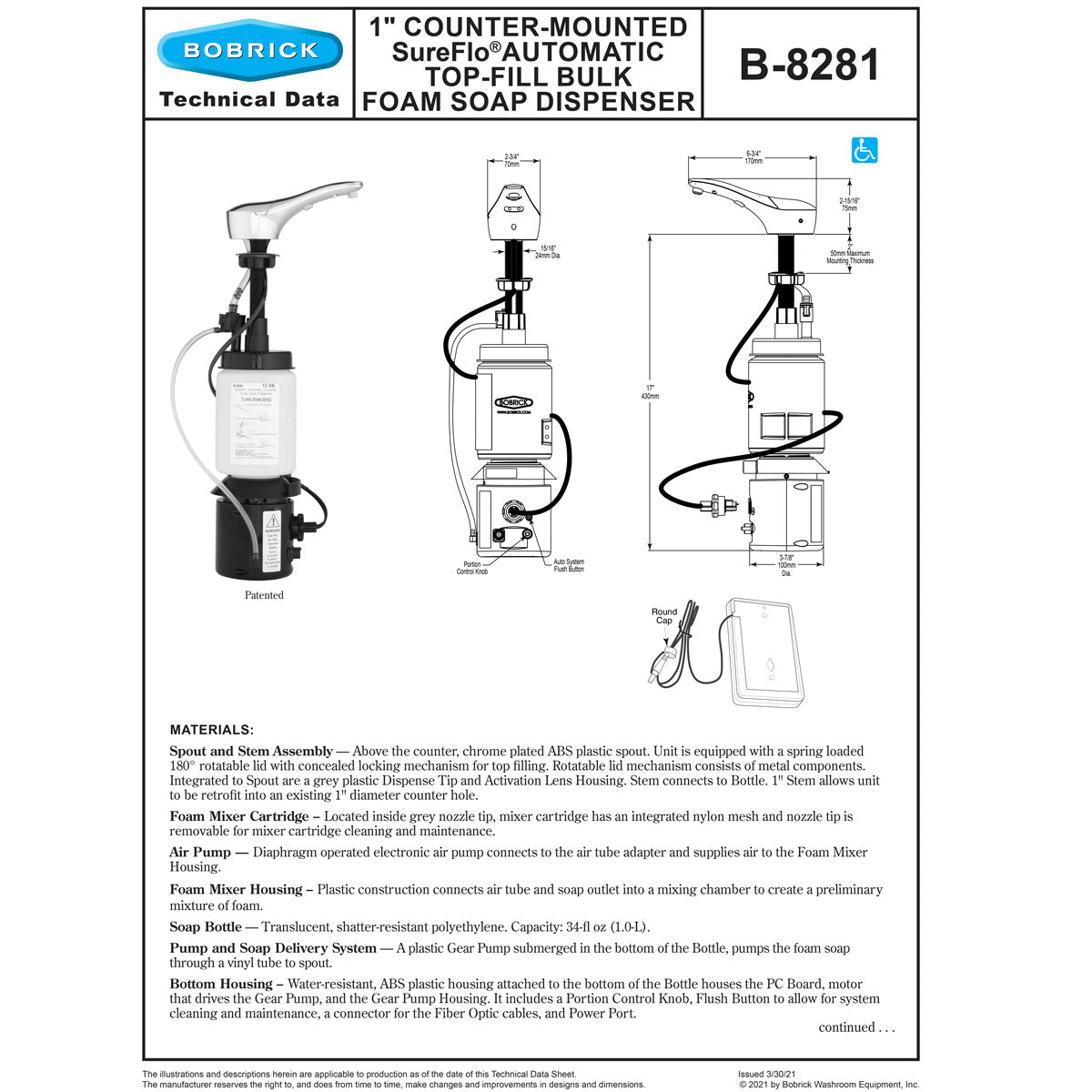 Bobrick B-8281 Automatic Top-Fill Bulk Foam Soap Dispenser in Chrome
