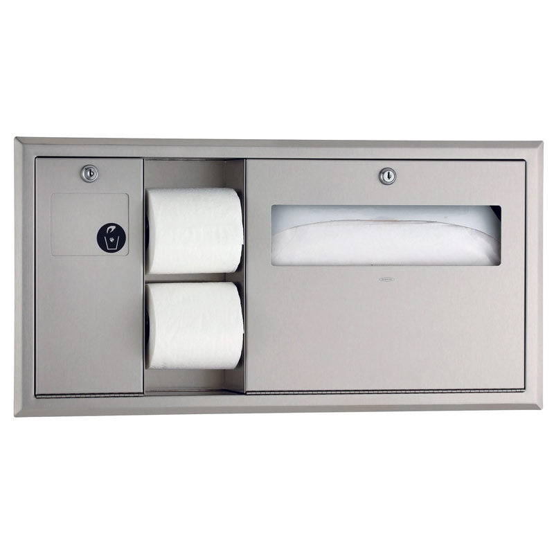 Bobrick B-3091 Left-Side Recessed Toilet Tissue, Seat-Cover Dispenser & Waste Disposal