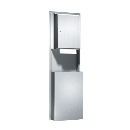 ASI 046926 Traditional Style Paper Towel Dispenser and 13.5 - gallon Recessed Waste Receptacle with Pull - Roll and Automatic Cutting Function