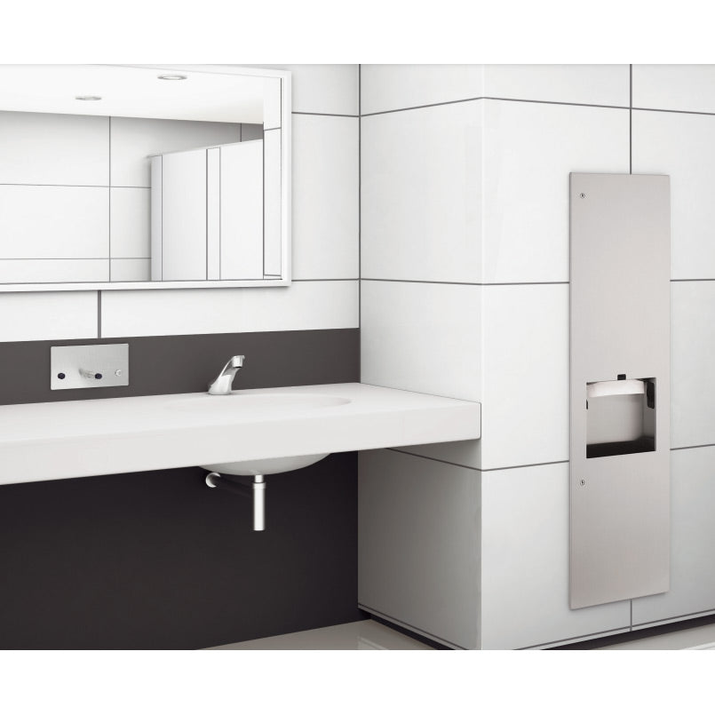 Bobrick B-38030 115V Commercial Recessed 4-inch Towel Dispenser with Hand Dryer and Waste Bin