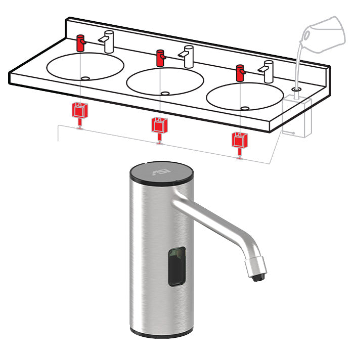 ASI 0389-1AC Top-Fill, Multi-Feed Automatic Foam Soap Dispenser with AC Plug-In and Polished Stainless Steel Finish