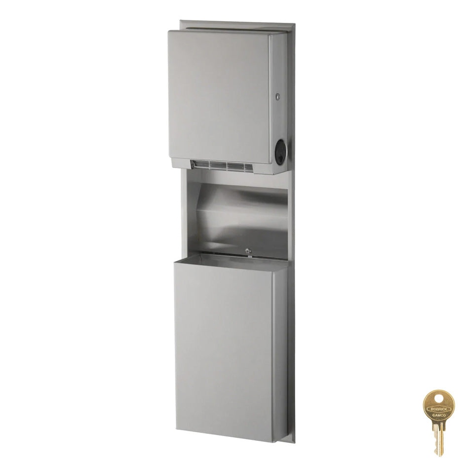 Bobrick B-3961 Satin Stainless Steel Recessed Commercial Paper Towel Dispenser & Waste Receptacle