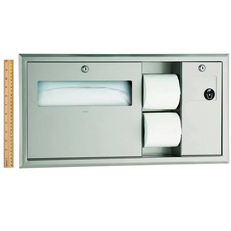 Bobrick B-3092 Right-Handed Recessed Durable Toilet Tissue, Seat-Cover Dispenser & Waste Disposal
