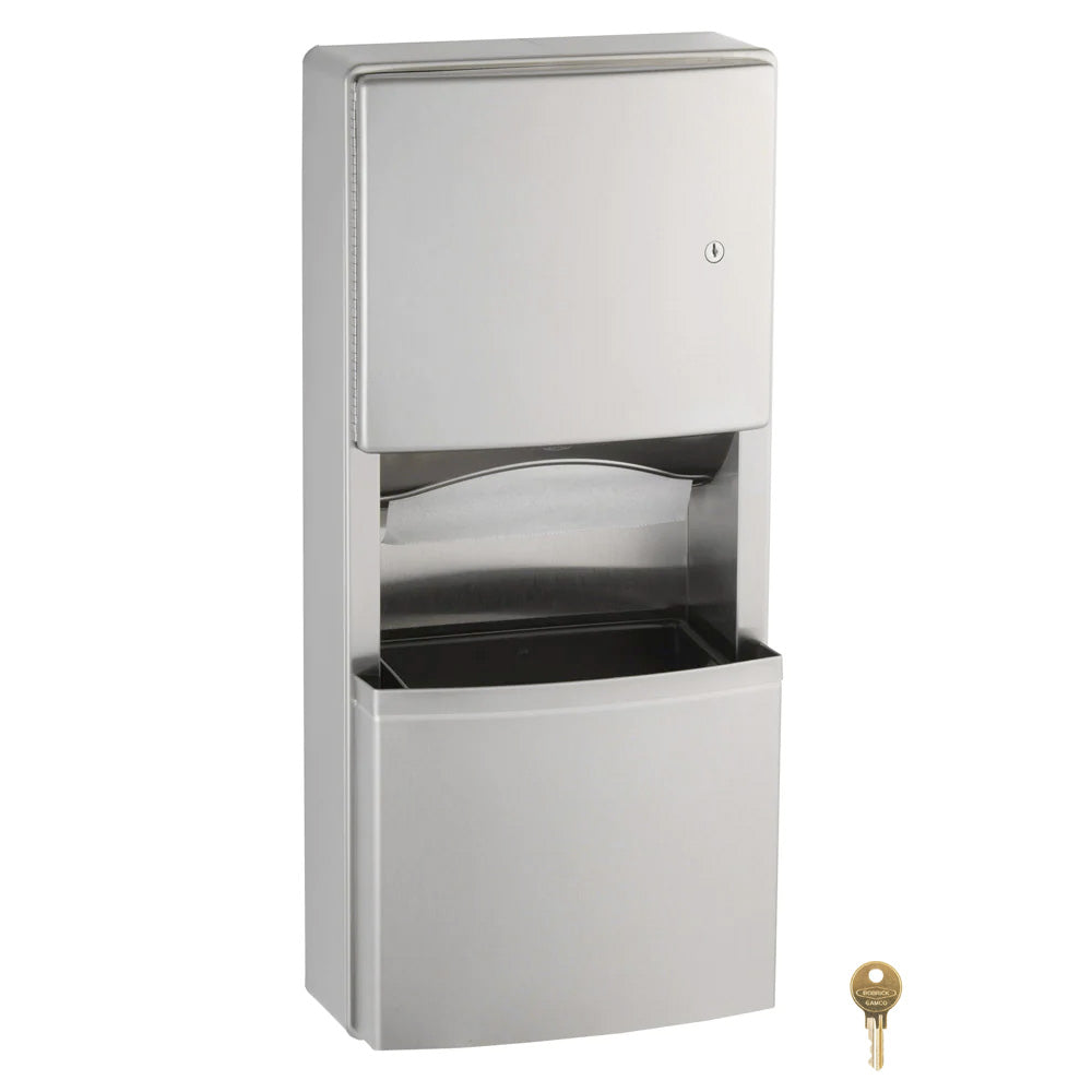 Bobrick B-43699 Surface-Mounted Stainless Steel Combination Commercial Paper Towel Dispenser and Waste Receptacle from the Bobrick Contura Series