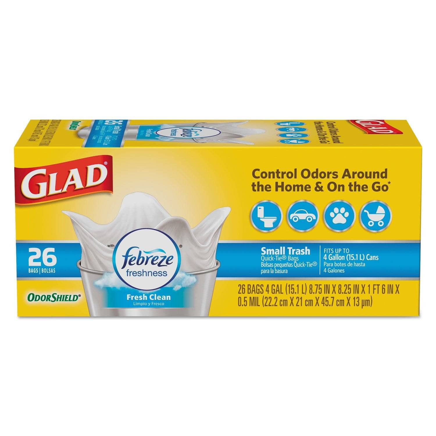 Glad OdorShield Quick-Tie 4 Gal Small White Trash Bags, 156/Carton