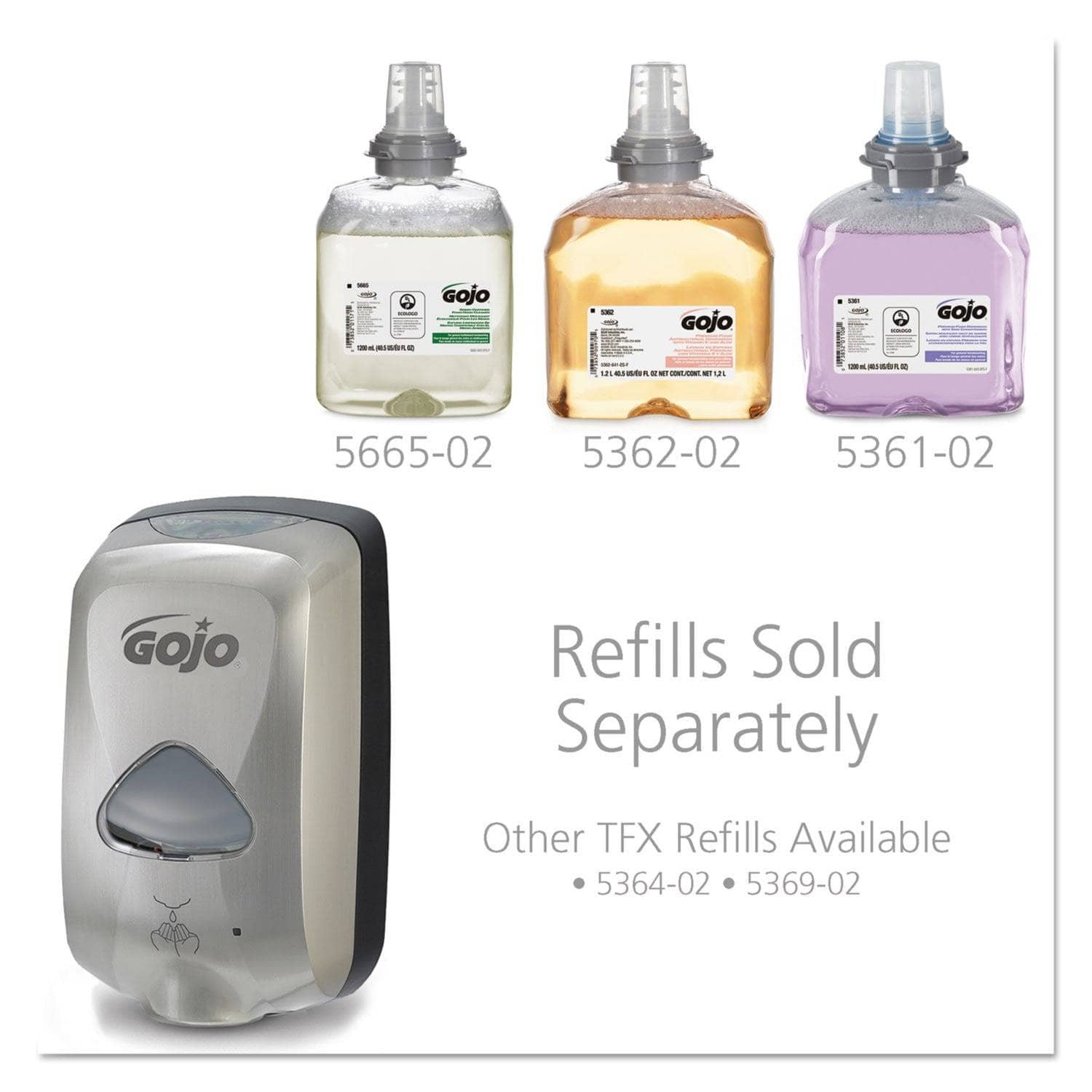 Gojo TFX 1200 Ml Touch-Free Foam Soap Dispenser with Nickel Finish, Dimensions 6.4 X 4.3 X 10.5 - GOJ278912